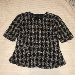 Zara Plaid Tweed Peplum Top